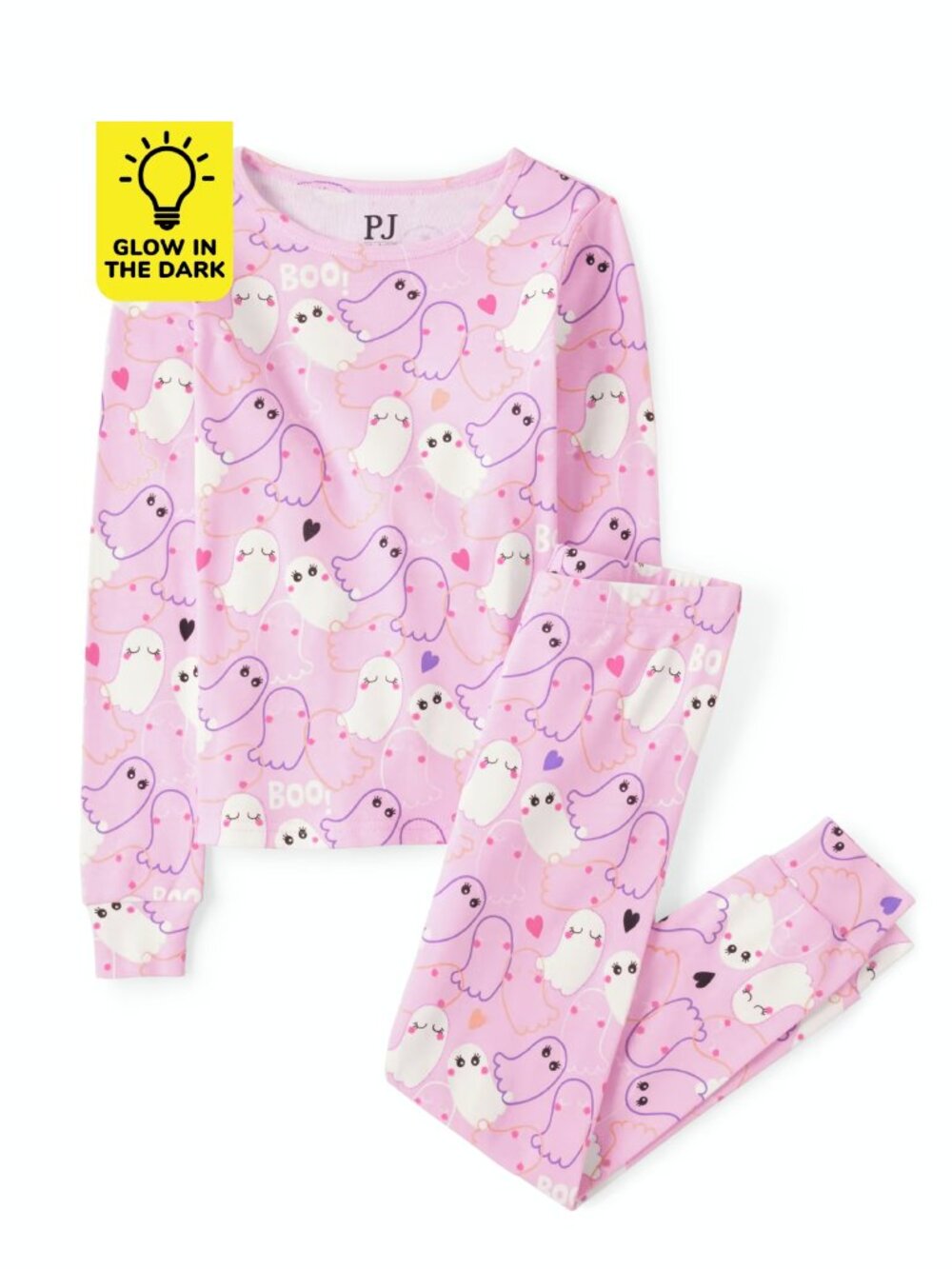 The Childrens Place Girls Glow Ghost Snug Fit Cotton Pajamas - pink